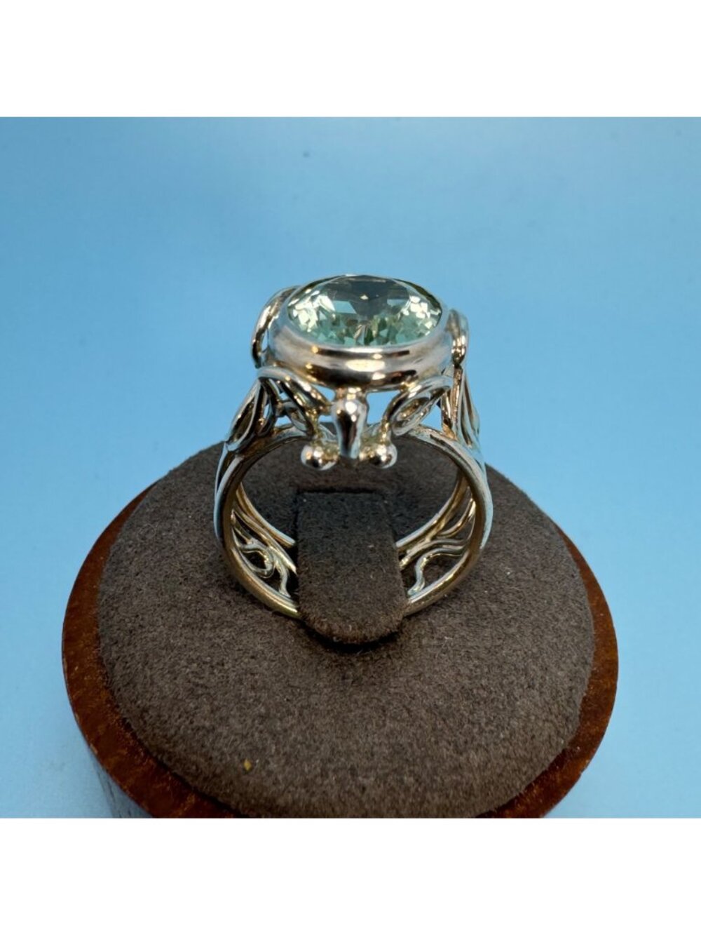 Handmade Topaz Bezel Set Filigree Design Band Sterling Silver 925 Ring Size 6.75 - Picture 3 of 11